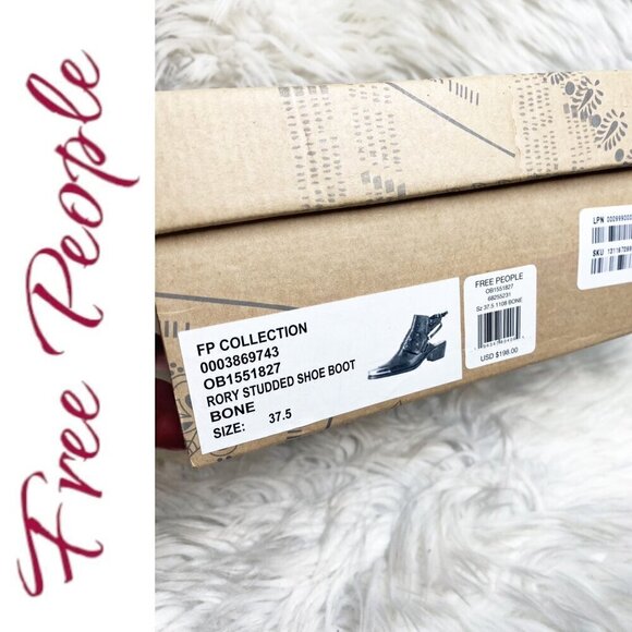 NIB FREE PEOPLE RORY STUDDED COASTAL COWGIRL WESTERN URBAN BOOTIE WHITE, 37.5 - Picture 13 of 14